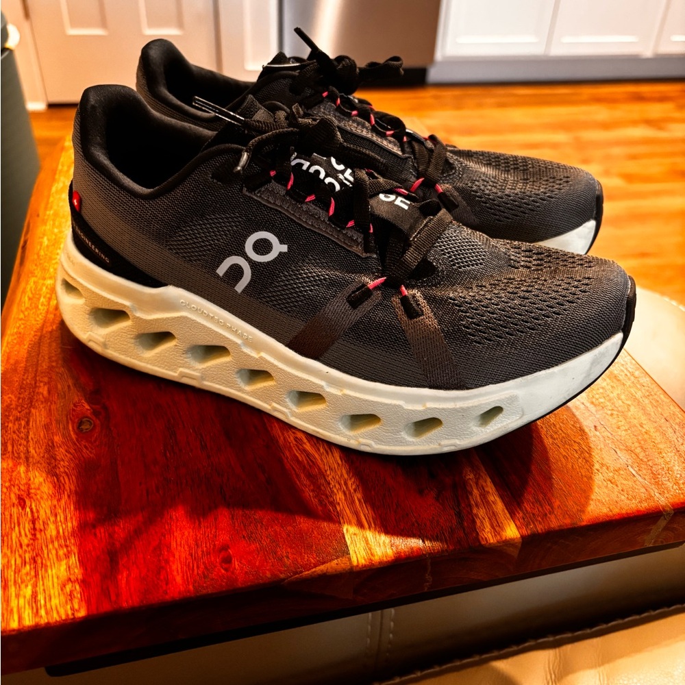On Running Charcoal and Cream Athletic Shoes